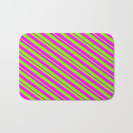 [ Thumbnail: Fuchsia and Green Colored Striped/Lined Pattern Bath Mat ]