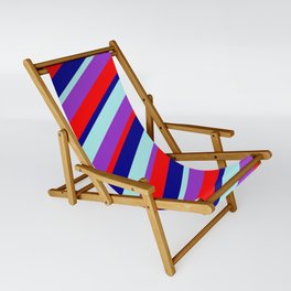[ Thumbnail: Turquoise, Dark Orchid, Red, and Dark Blue Colored Stripes Pattern Sling Chair ]
