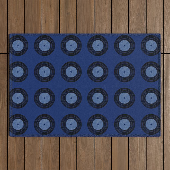 Blue vinyl records pattern Outdoor Rug
