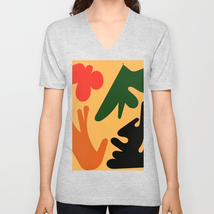 2  Matisse Cut Outs Inspired 220602 Abstract Shapes Organic Valourine Original V Neck T Shirt