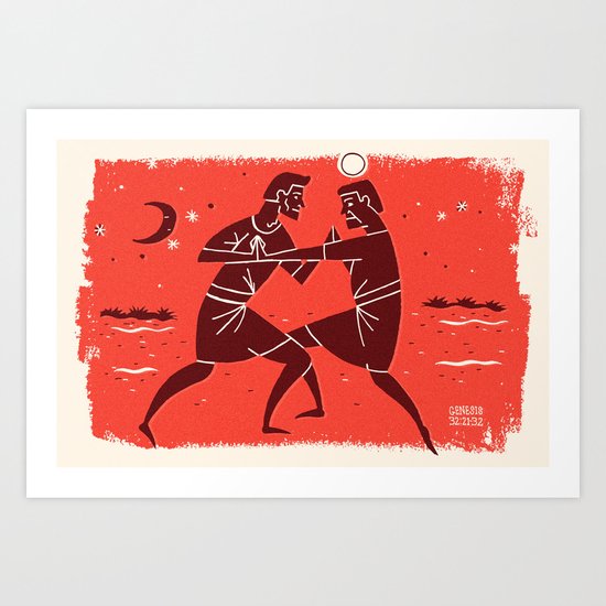 Jacob Wrestles with the Lord (by Luke Bott) Art Print