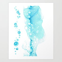Light Ocean Blue bubbles Abstract 4222 Alcohol Ink Painting by Herzart Art Print
