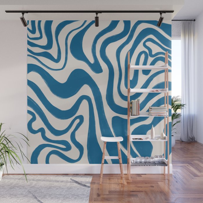 Daphne Blue Minimalistic Hand-Painted Swirl Wall Mural