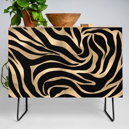 Elegant Metallic Gold Zebra Black Animal Print Credenza