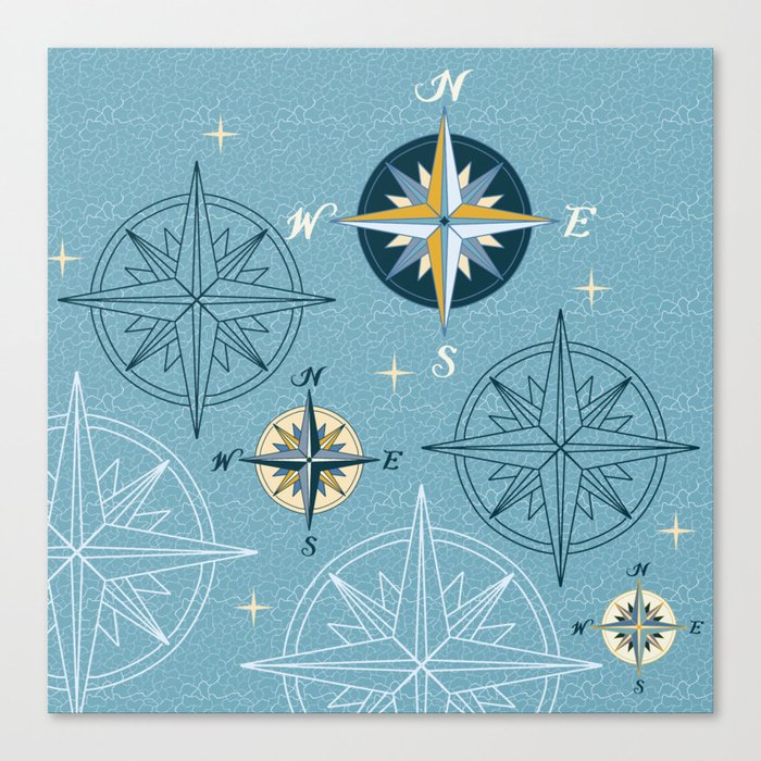 Travel by Compass - Nautical Blue Canvas Print