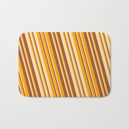 [ Thumbnail: Orange, Beige & Sienna Colored Striped/Lined Pattern Bath Mat ]