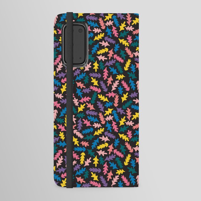 modern graphic small colored leaves on black Android Wallet Case