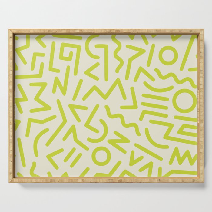 Chartreuse abstract line art 16 Serving Tray