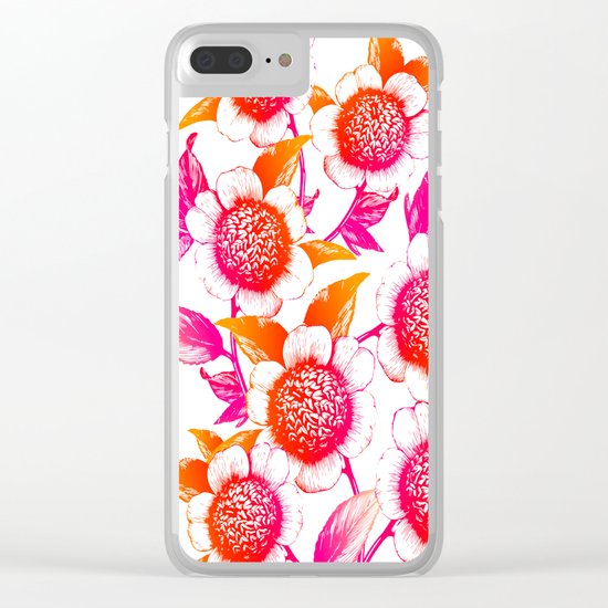 Pink and Orange Flowers Elegant Pattern Clear iPhone Case
