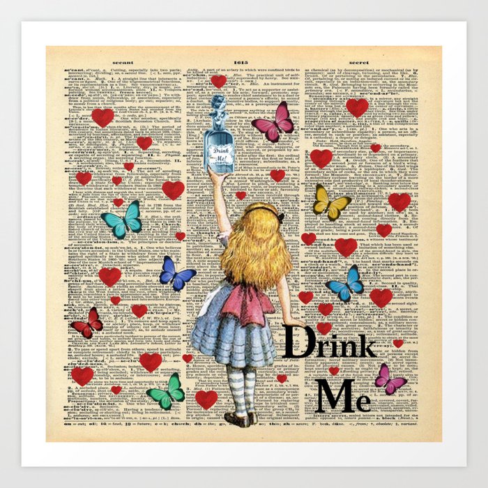 Drink Me - Vintage Dictionary Page - Alice In Wonderland Art Print