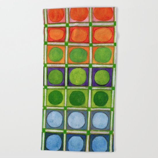 Beautiful Rainbow Colored Circles in a Grid Beach Towel