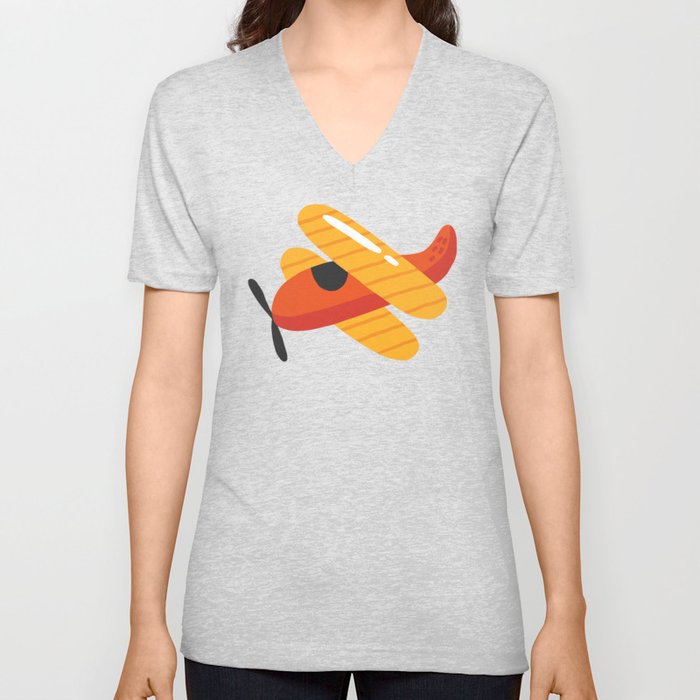 Red Yellow Plane V Neck T Shirt