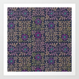 Purple Mauve Vintage Floral Pattern Art Print