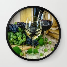 Glasses of Wine plus Grapes and Barrel Wall Clock | Cafe, Kitchen, Greengrapes, Decorate, Bottle, Room, Dorm, Photo, Decor, Restaurant 