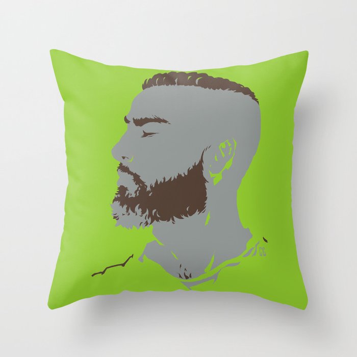Bearded Man I - Green Throw Pillow