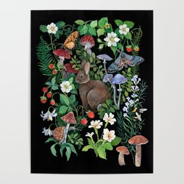 Rabbit and Strawberry Garden Poster
