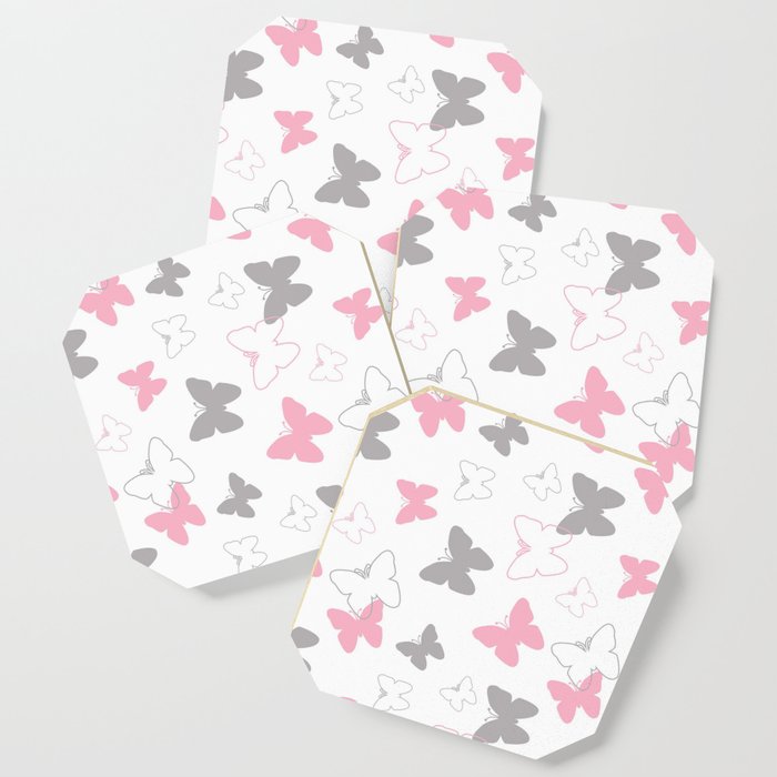 Pink Gray Butterfly Coaster