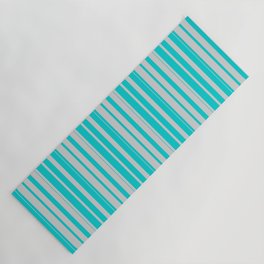 [ Thumbnail: Light Gray & Dark Turquoise Colored Stripes/Lines Pattern Yoga Mat ]