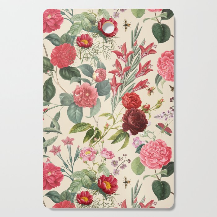 Blooming Rose Garden vintage botanical illustration collage - Buttercream  Cutting Board