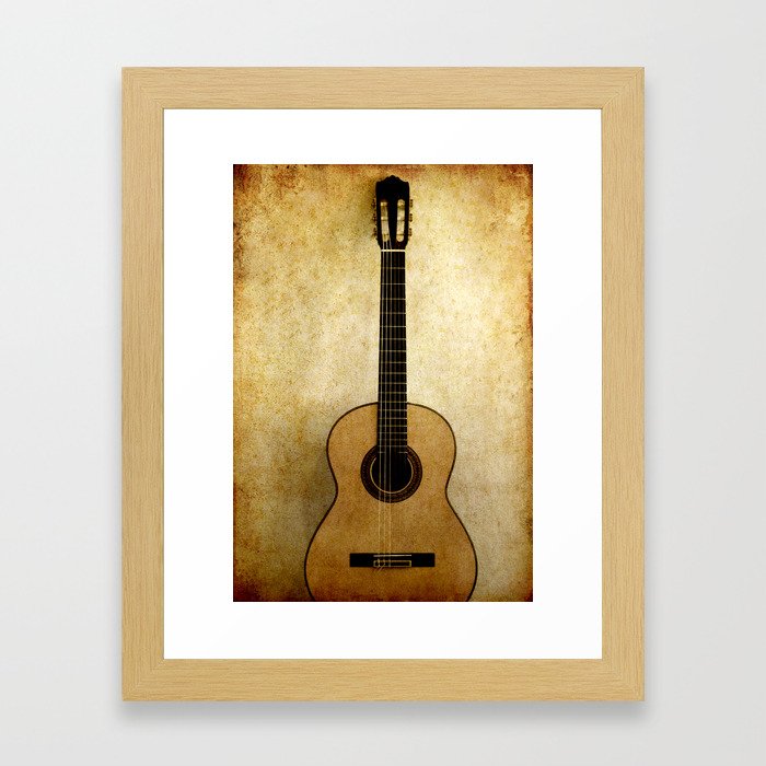 Classical guitar in grunge image Framed Art Print