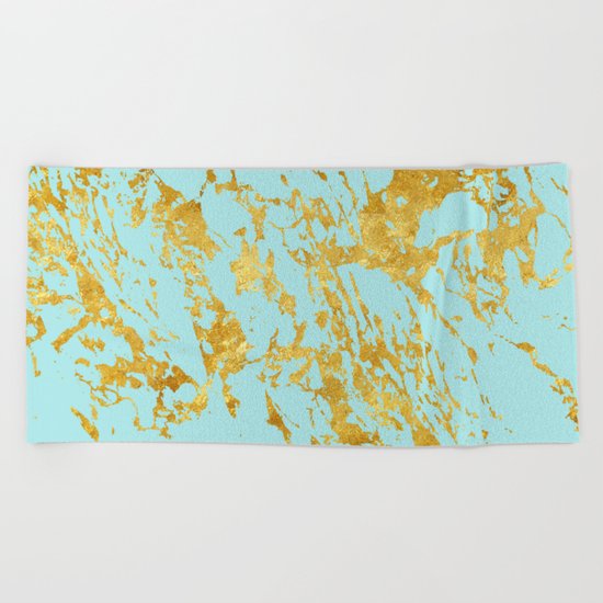 Luxury and glamorous gold glitter on aqua Sea marble Beach Towel