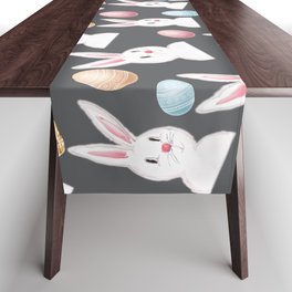 Easter Bunny And Eggs Pattern- Grey Table Runner