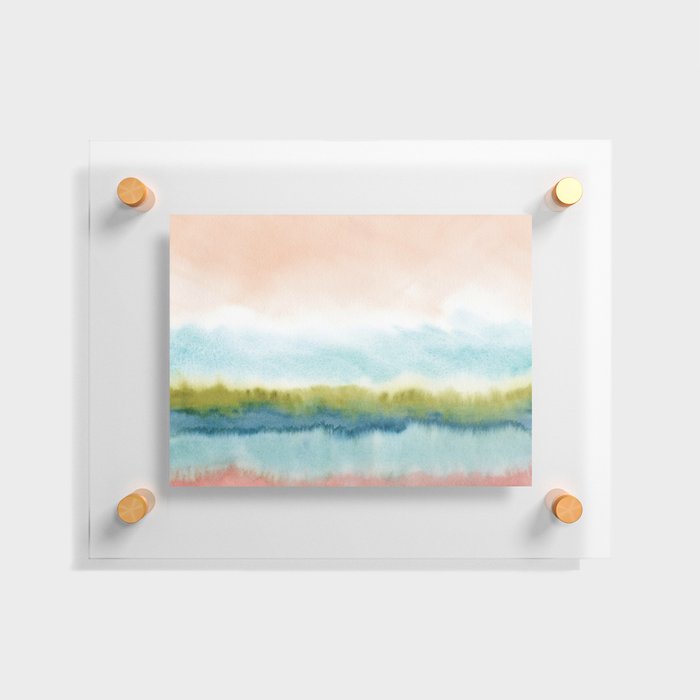 Abstract Watercolor Painting Beige Green Blue  Floating Acrylic Print