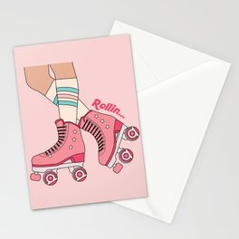 Retro Roller Skate Girl Rollin Stationery Cards