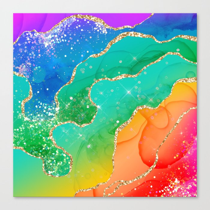 Vibrant Rainbow Glitter Agate Texture 08 Canvas Print