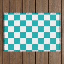 Turquoise Blue Checkerboard Pattern Palm Beach Preppy Outdoor Rug