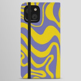 Retro Liquid Swirl Pattern in Very Peri and Yellow iPhone Wallet Case