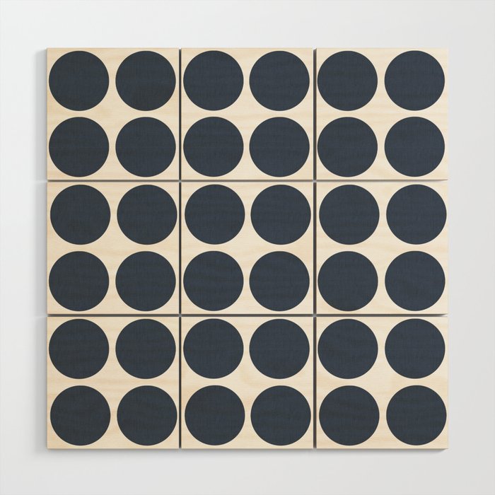 Mid-Century Modern Navy Dots On White Geo Circle Minimalist Clean Cool Pattern Wood Wall Art