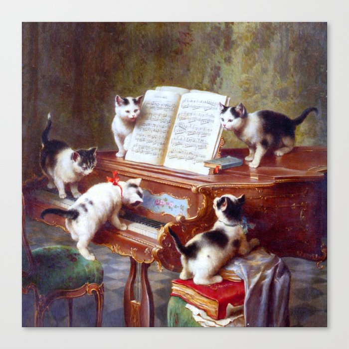 vintage kittens playing Canvas Print