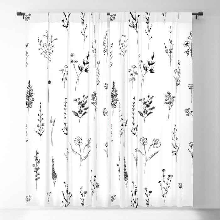 White Wildflowers Pattern Blackout Curtain