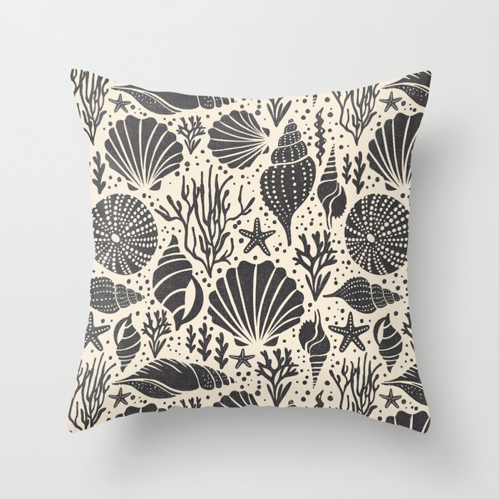 Washed Ashore - Ivory Black Throw Pillow