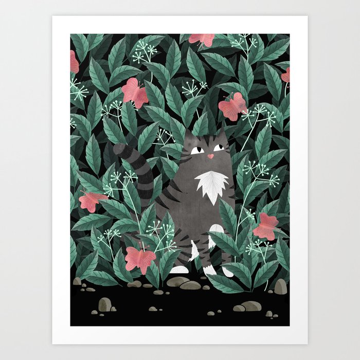 Butterfly Garden (Tabby Cat Version) Art Print