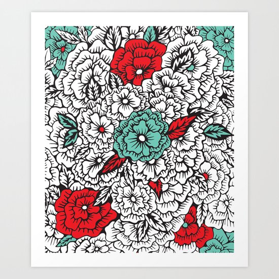 retro flowers Art Print