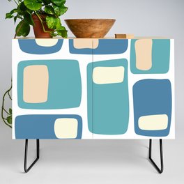 Mid Century Funky Squares in Celadon Blue, Teal, Light Yellow and Peach Credenza