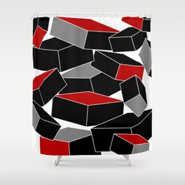 Falling - Abstract - Black, Gray, Red, White Shower Curtain
