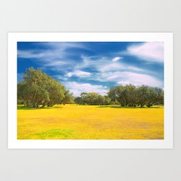 The Yellow Field With The Dancing Clouds Art Print