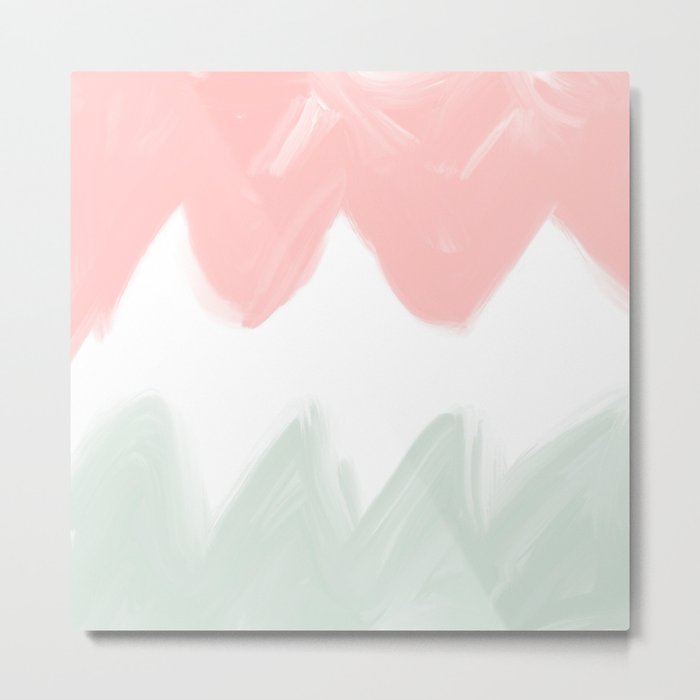 Hand Painted Pastel Pink Mint Green White Zigzag Colorblock Metal Print