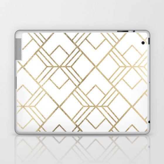 Geometrical white faux gold elegant stylish diamonds Laptop & iPad Skin