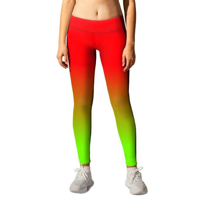 Neon Red and Neon Green Ombré  Shade Color Fade Leggings