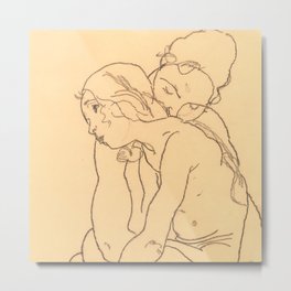 Egon Schiele "Woman and Girl Embracing" Metal Print
