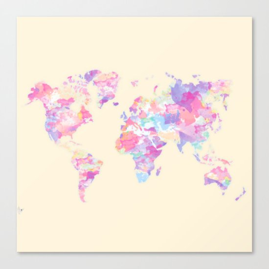 Watercolor Earth on Yellow Pastel (World Travel Wanderlust) Canvas Print
