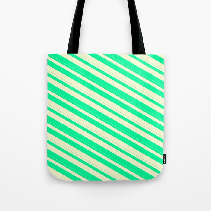 Green & Light Yellow Colored Lined Pattern Tote Bag