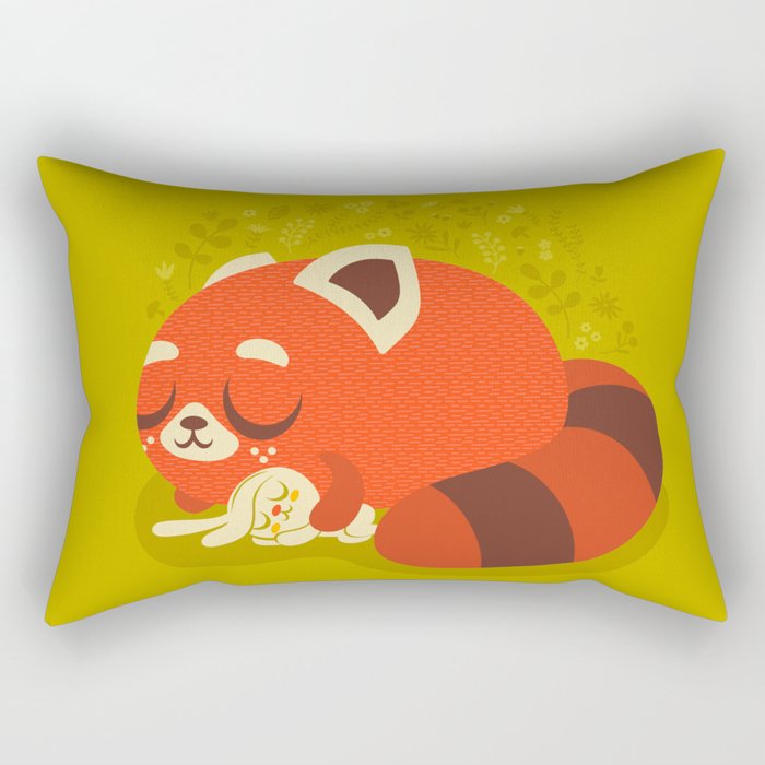 Sleeping Red Panda and Bunny / Cute Animals Rectangular Pillow