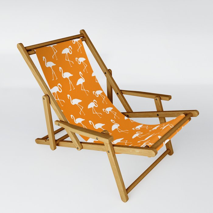 White flamingo silhouettes seamless pattern on orange background Sling Chair