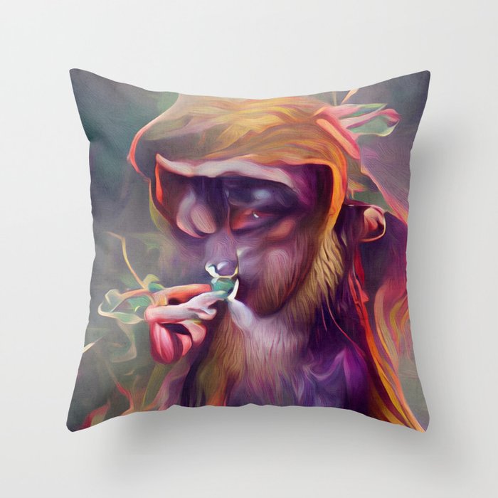 Purple Monkey Smoking Weed Throw Pillow