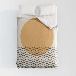 Ocean wave gold sunrise - mid century style Comforter